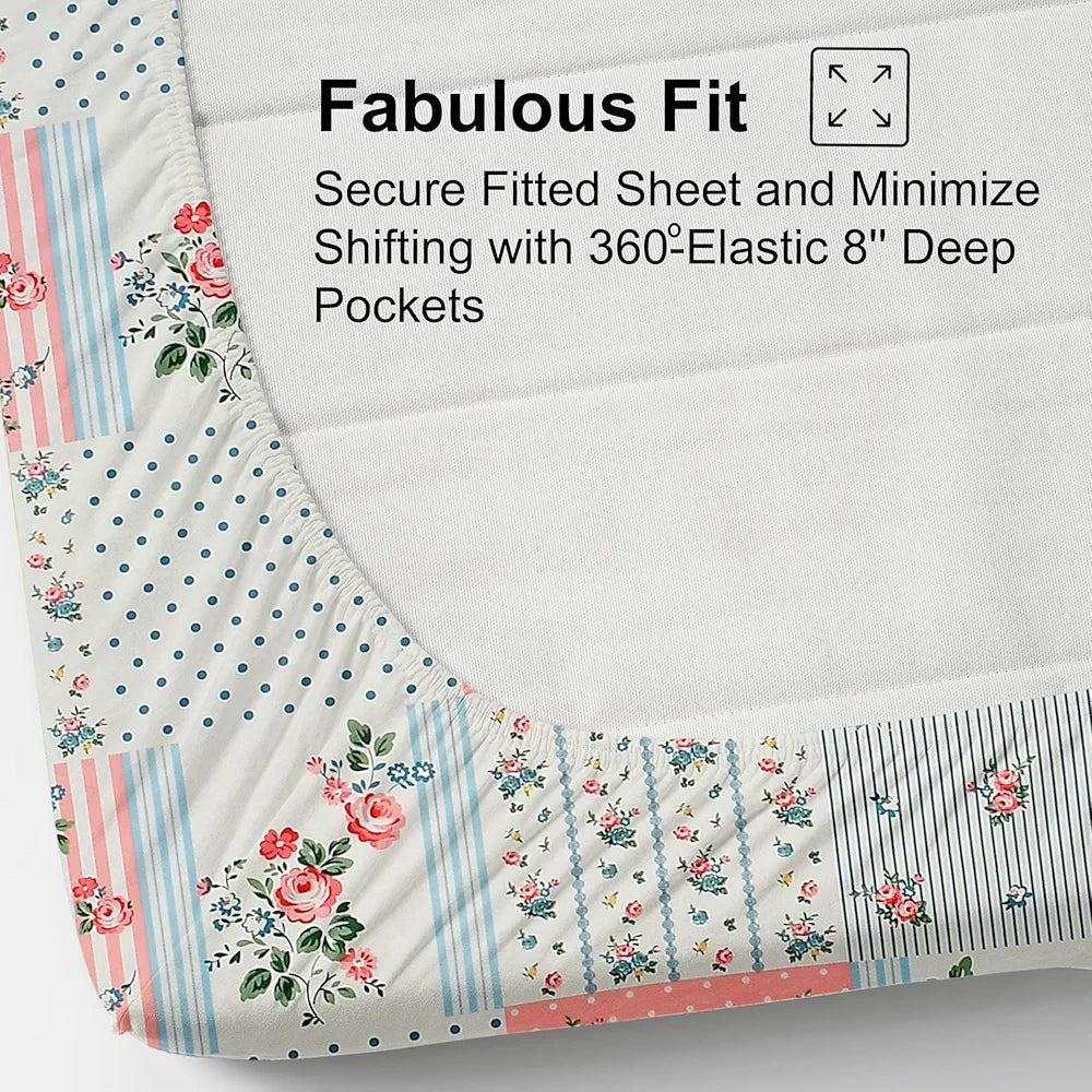 Fresh From Loom Floral Print King Size Fitted Bedsheet Set Microfiber 240 TC 2 Pillow Covers Pink White