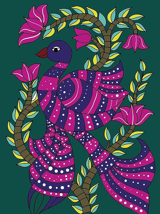 Hobby India Self Painting Beautiful Peacock Canvas - Kalamkari Art | Pre-designed Canvas Board