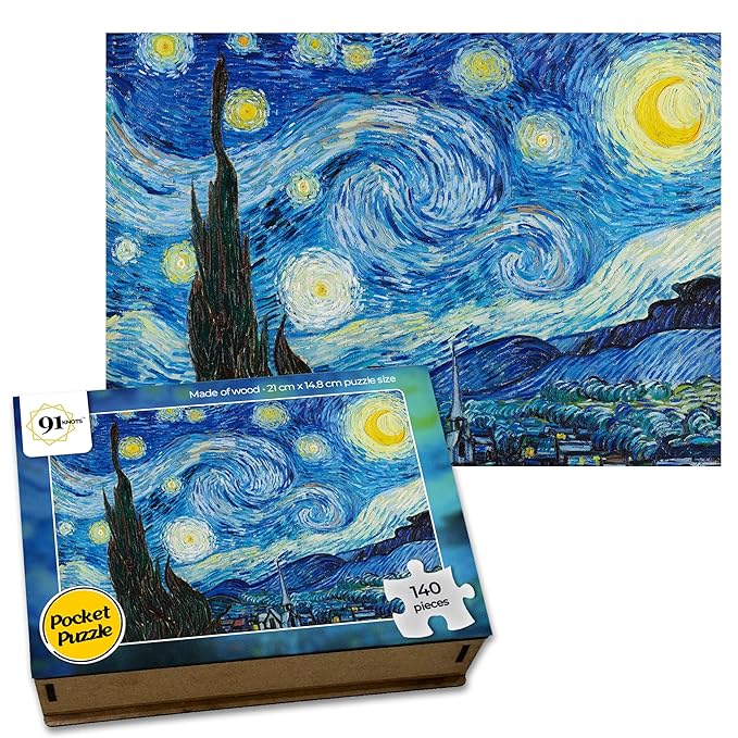 91knots Vincent Van Gogh's-starry Night Wooden Jigsaw Puzzle 140 Pieces | Brain Booster Games & Toys for Above 5+ Years