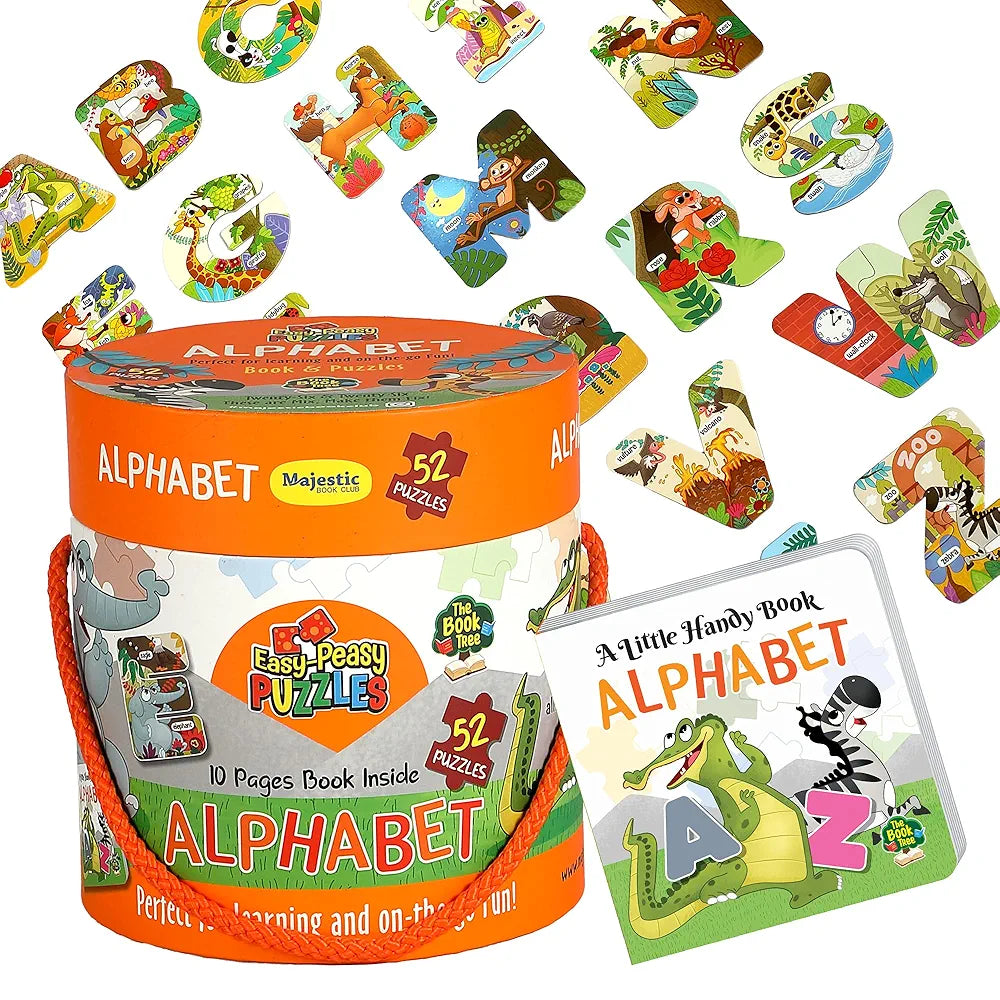 The Book Tree Alphabet Puzzle Box for Kids I Educational Toy for Kids Age 2+ I 52 Jigsaw Puzzle Pieces and 1 Story Book for Early Learning I A for Children by Majestic Book Club