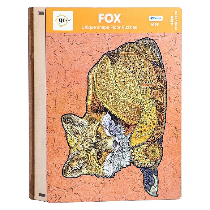 91knots Fox 55 Pieces Wooden Puzzles for Kids | Jigsaw Puzzle for Kids Board Games for Kids | Animal Shapes Puzzle for Age 5+ Kids