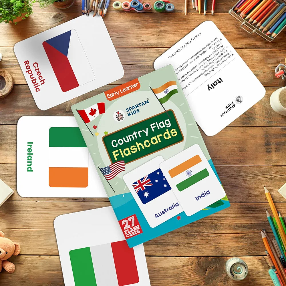 SPARTAN KIDS World Country Flags Flash Cards for Kids Creative_Thinking | 27 Early Learning Flash Cards Easy & Fun Way of Learning 1 Year to 6 Years Babies