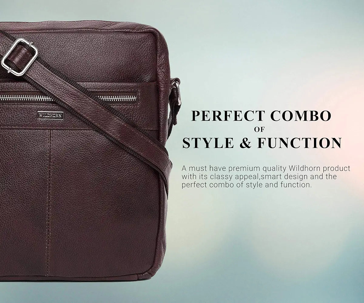 WildHorn Urban Edge Leather Sling Messenger Bag for Men I Dimension: L- 11 inch H- 12.5 inch W- 2.5 inch