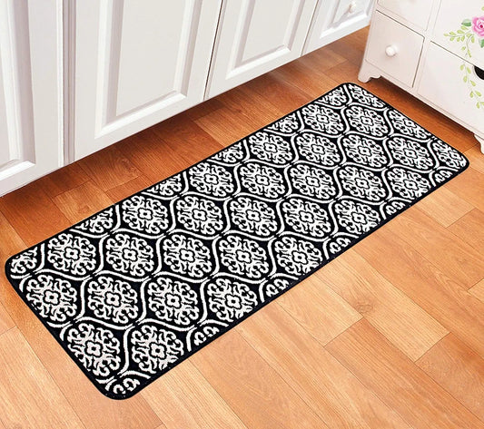 Saral Home Floral Designer Soft Cotton Durable & Washable Multipurpose Runner Colour Black