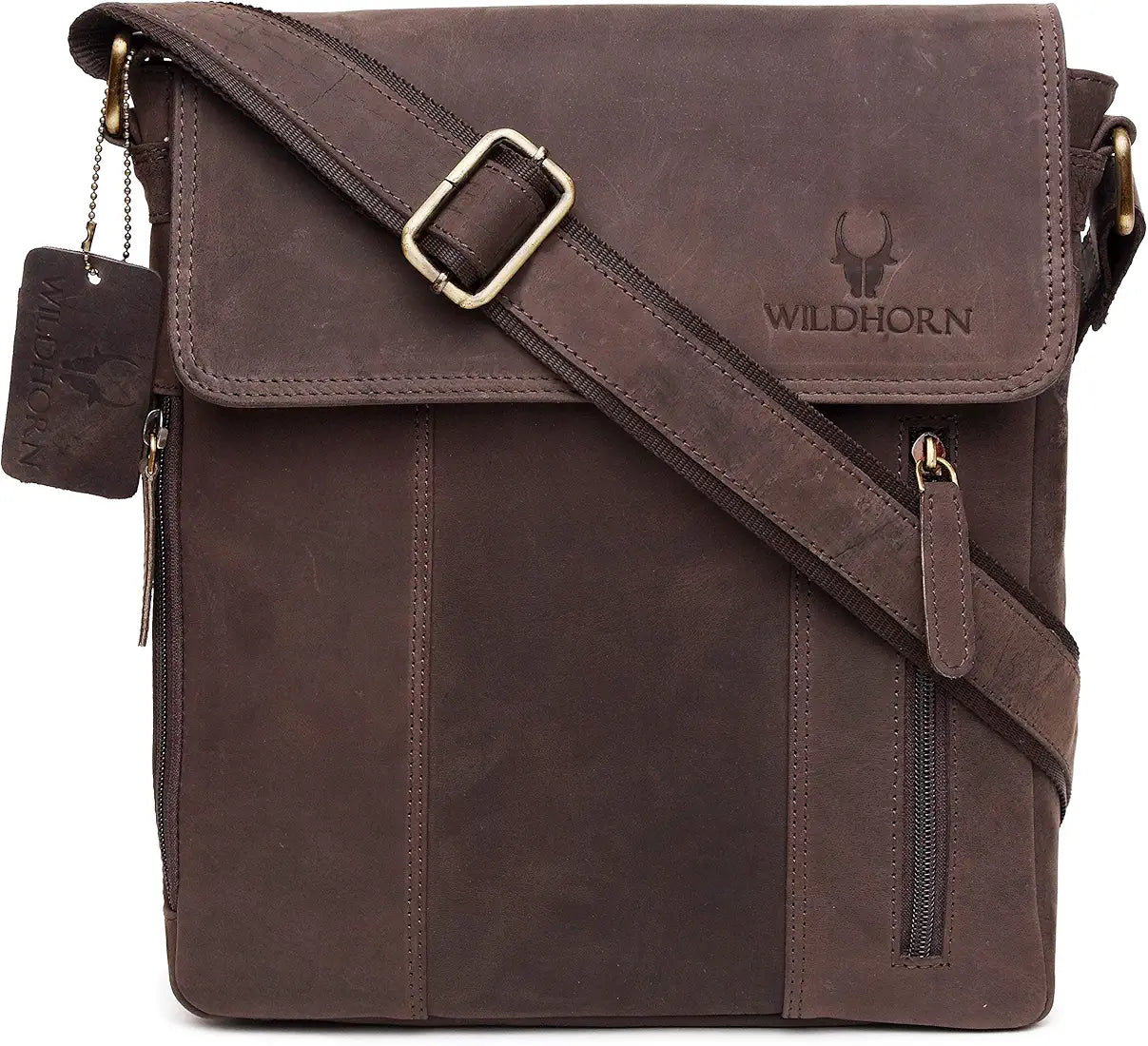 WildHorn Leather 11 inch Sling Messenger Bag for Men I Multipurpose Crossbody Bag I Travel Bag with Adjustable Strap