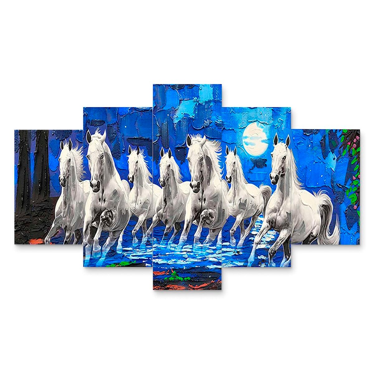 Horse Set of Five 3D Framed Paintings for Wall Decoration – Ideal for Home, Living Room, and Bedroom (125 x 60 CM)