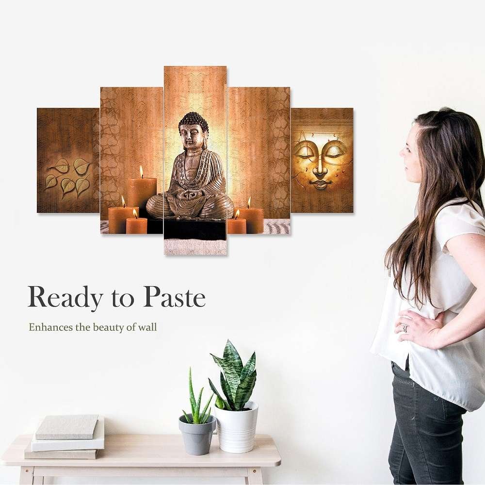 Buddha Set of Five 3D Framed Paintings for Wall Decoration – Ideal for Home, Living Room, and Bedroom (125 x 60 CM)