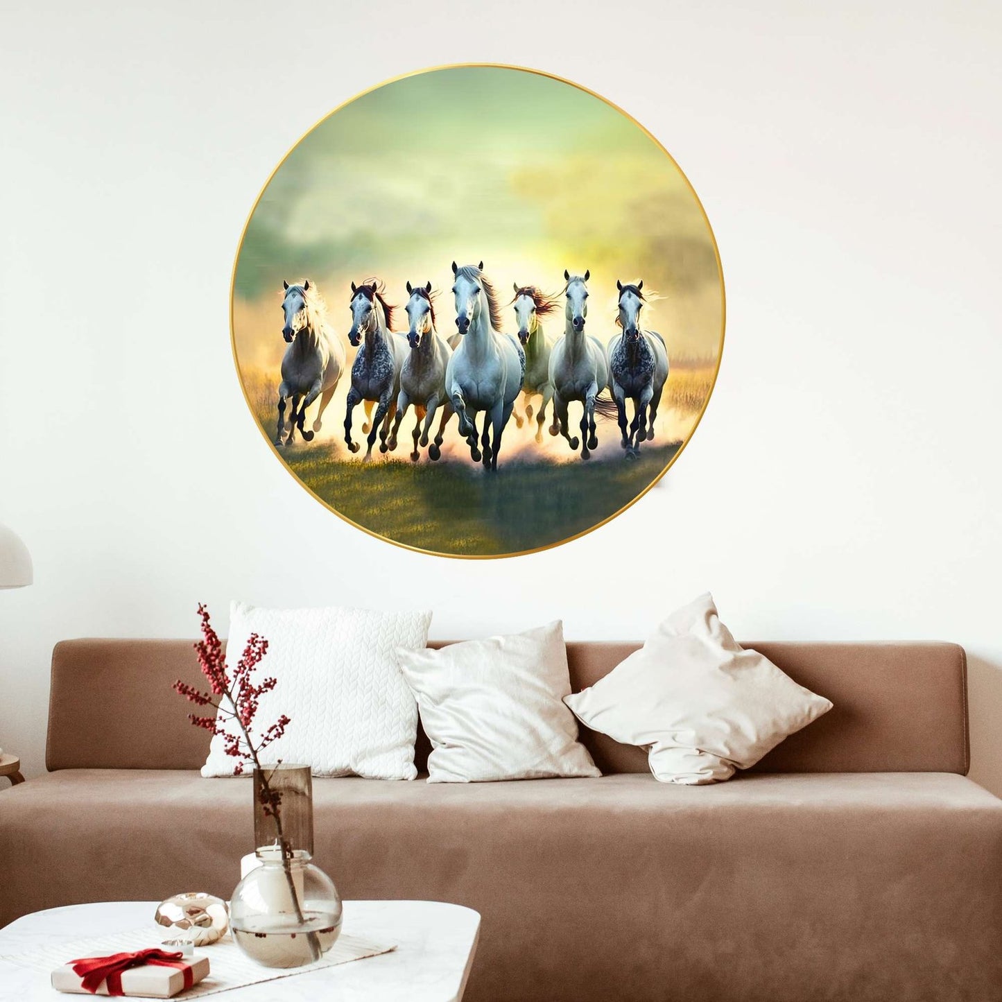 Wall Painting for Wall Decoration with Frame Sparkle Glossy Round Golden Framed Large Painting Office, Living Room, Bedroom, Home Decoration