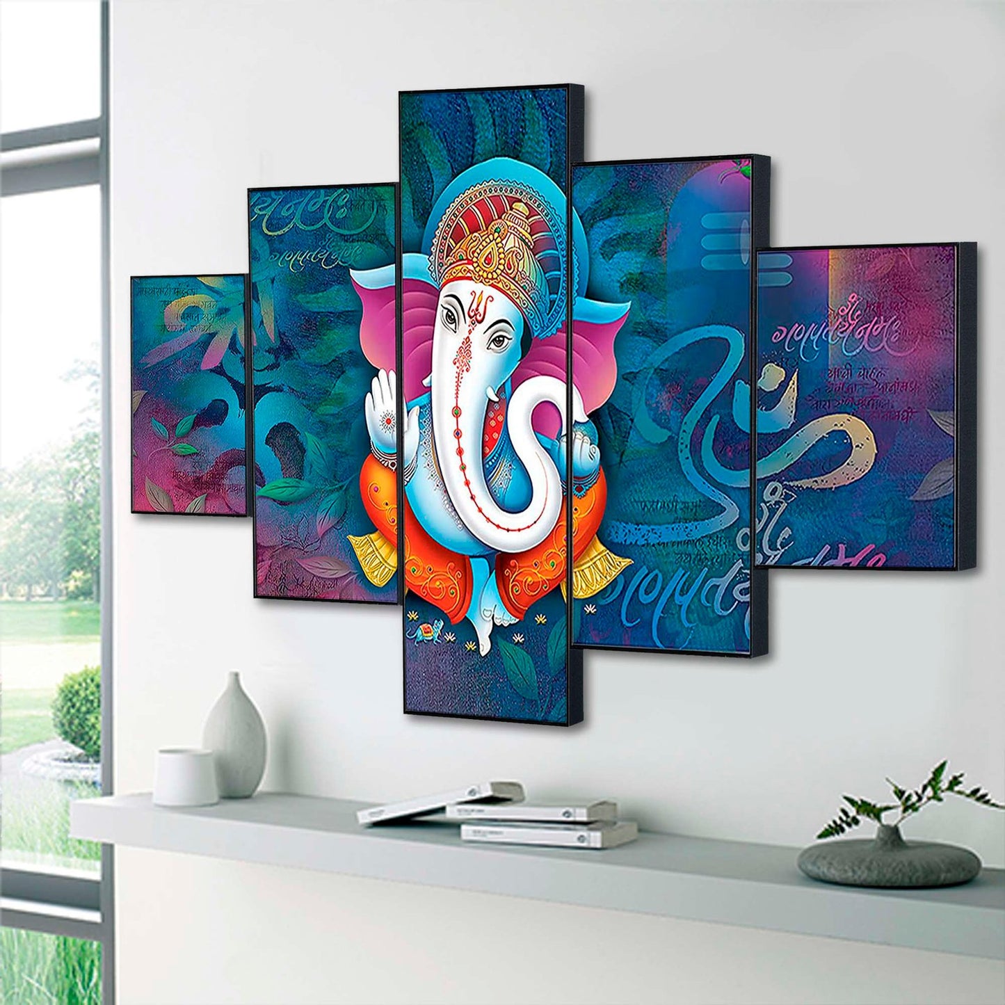 Divine Symphony Multicolor Ganesha Wall Art for Modern Homes Digital Wall Painting