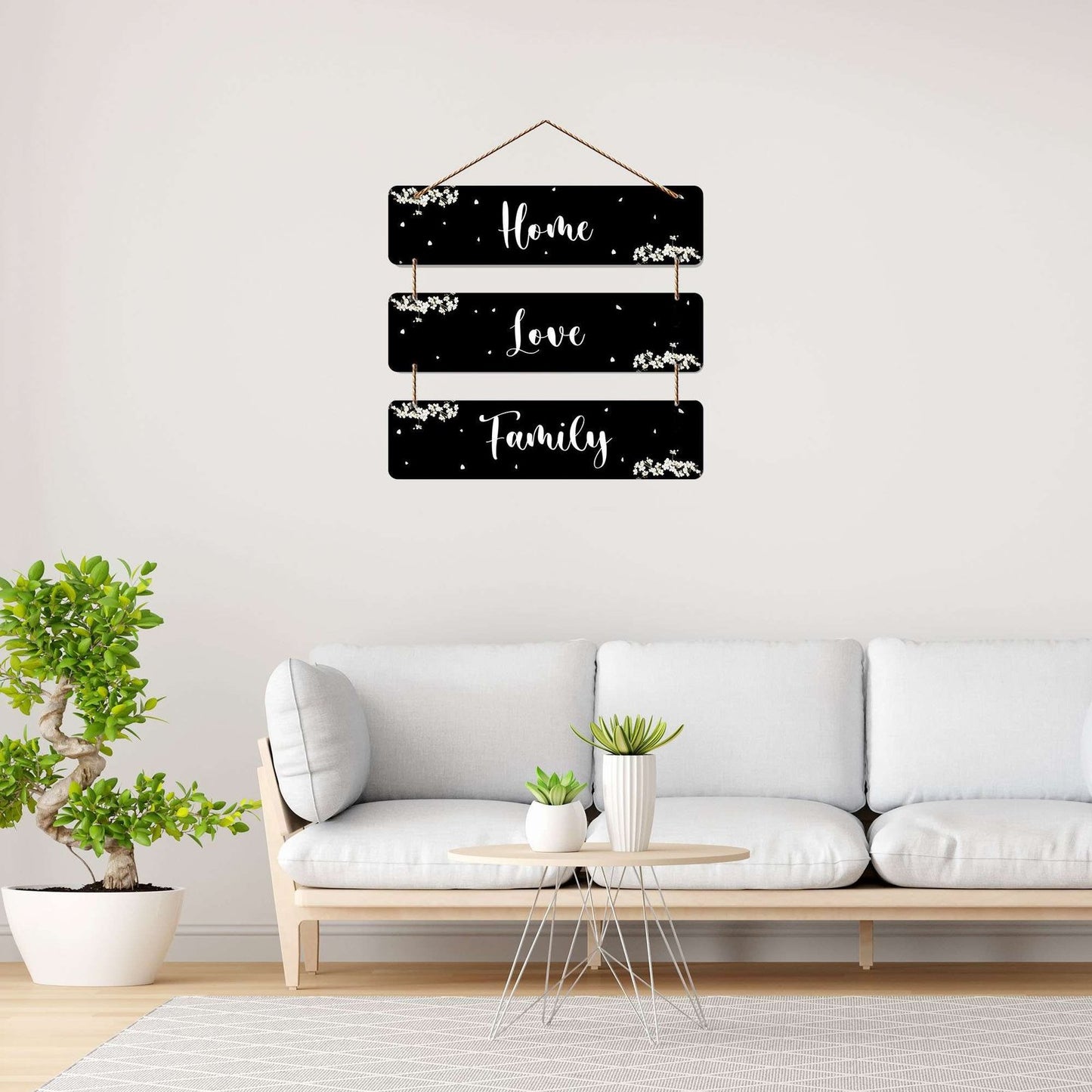 Home Love Family Elegant Black Wooden Hanging Wall Decor