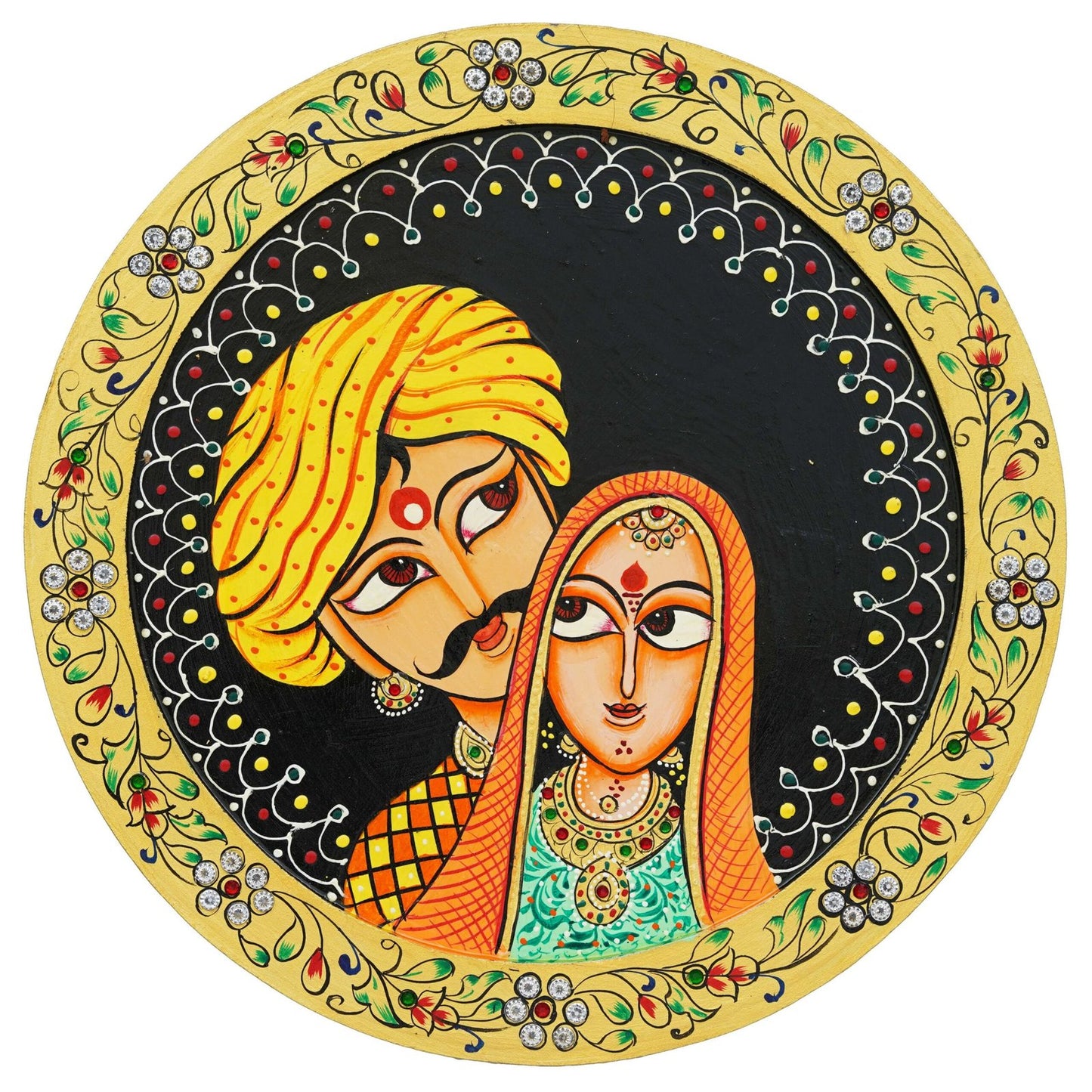 Pichwai Painting on Wall hanging plate beautiful rajasthani man & woman pichwai plate