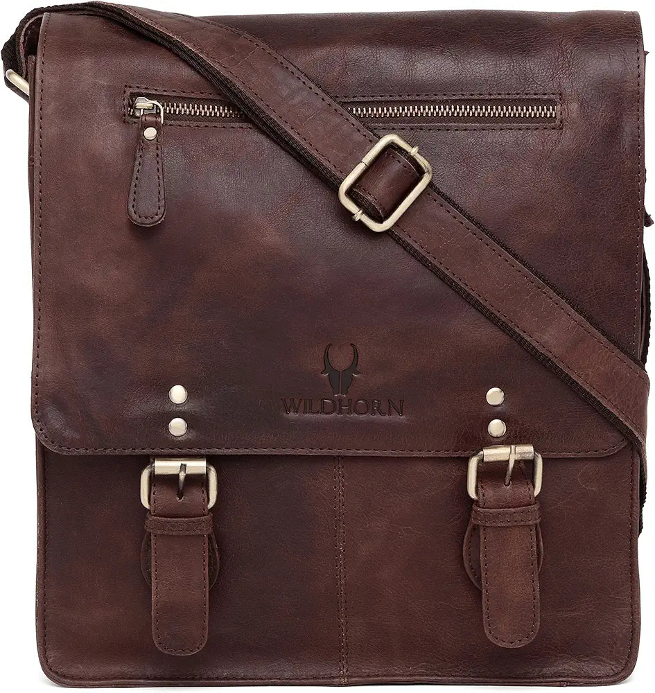 WildHorn Leather 11.5 inch Messenger Bag for Men I Multipurpose Bag I Office Bag I Travel Bag with Adjustable Strap DIMENTION : L-11.5 inch W-3 inch H-13.5 inch