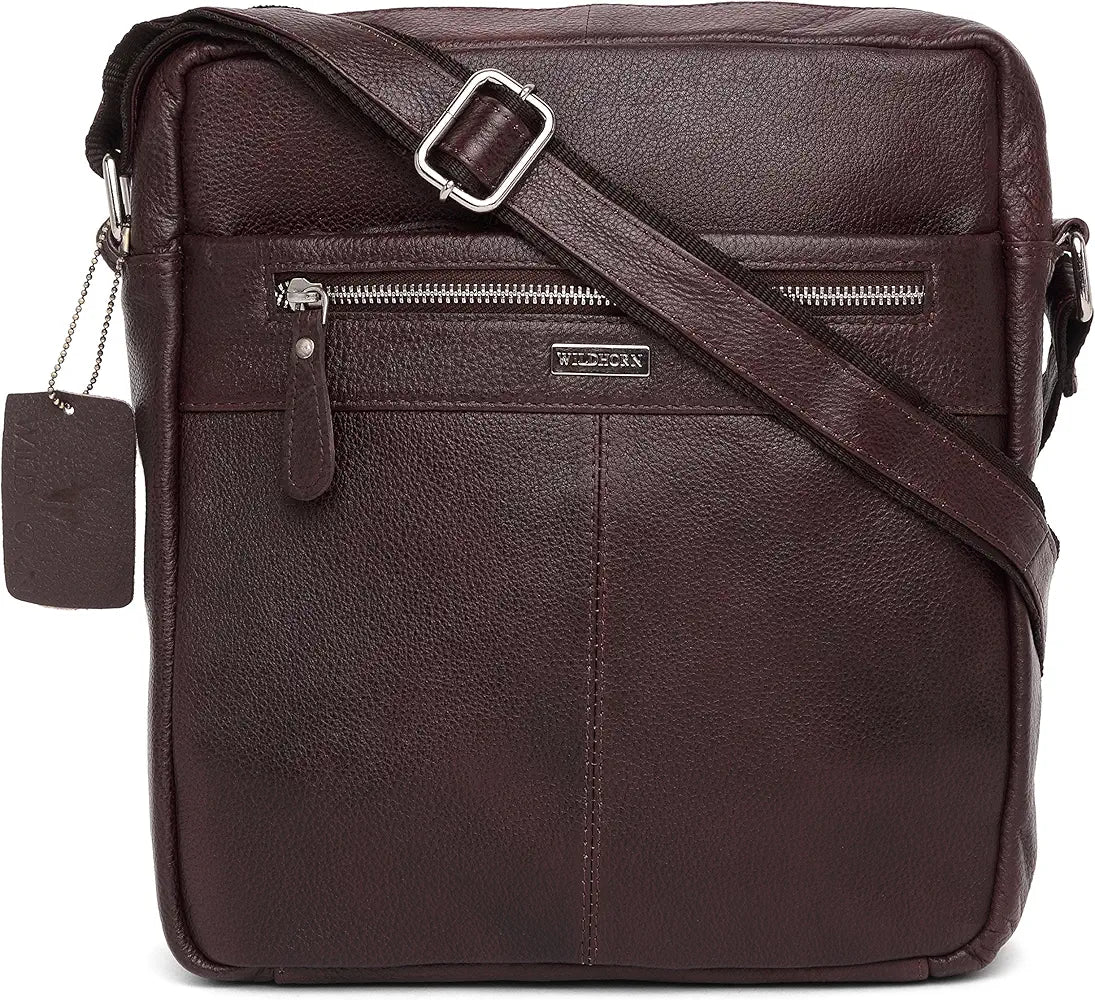 WildHorn Urban Edge Leather Sling Messenger Bag for Men I Dimension: L- 11 inch H- 12.5 inch W- 2.5 inch