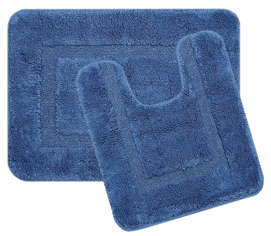 Saral Home Cotton Anti Slip Bathmat Set with Contour Colour Blue (Pack of 2)