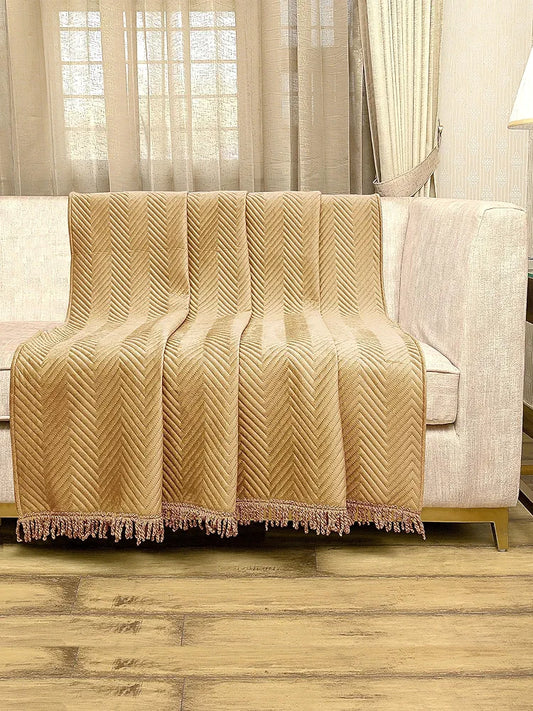 Saral Home Easy Living Velvet Chevron Sofa Throw Gold