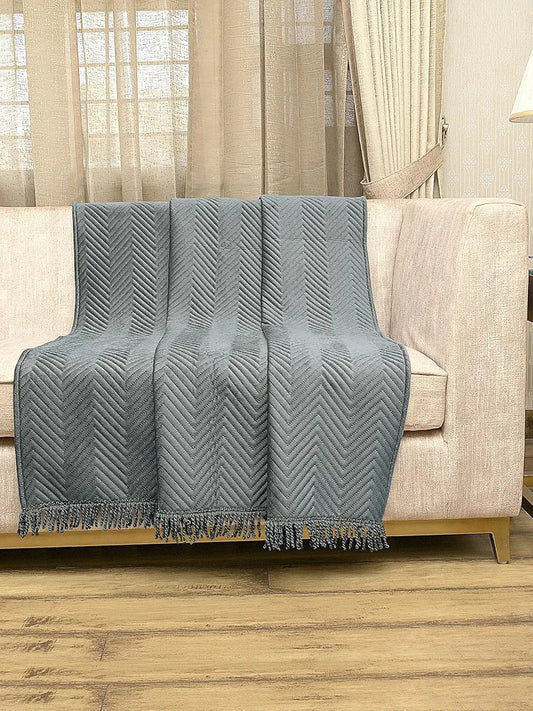 Saral Home Easy Living Velvet Chevron Sofa Throw Grey