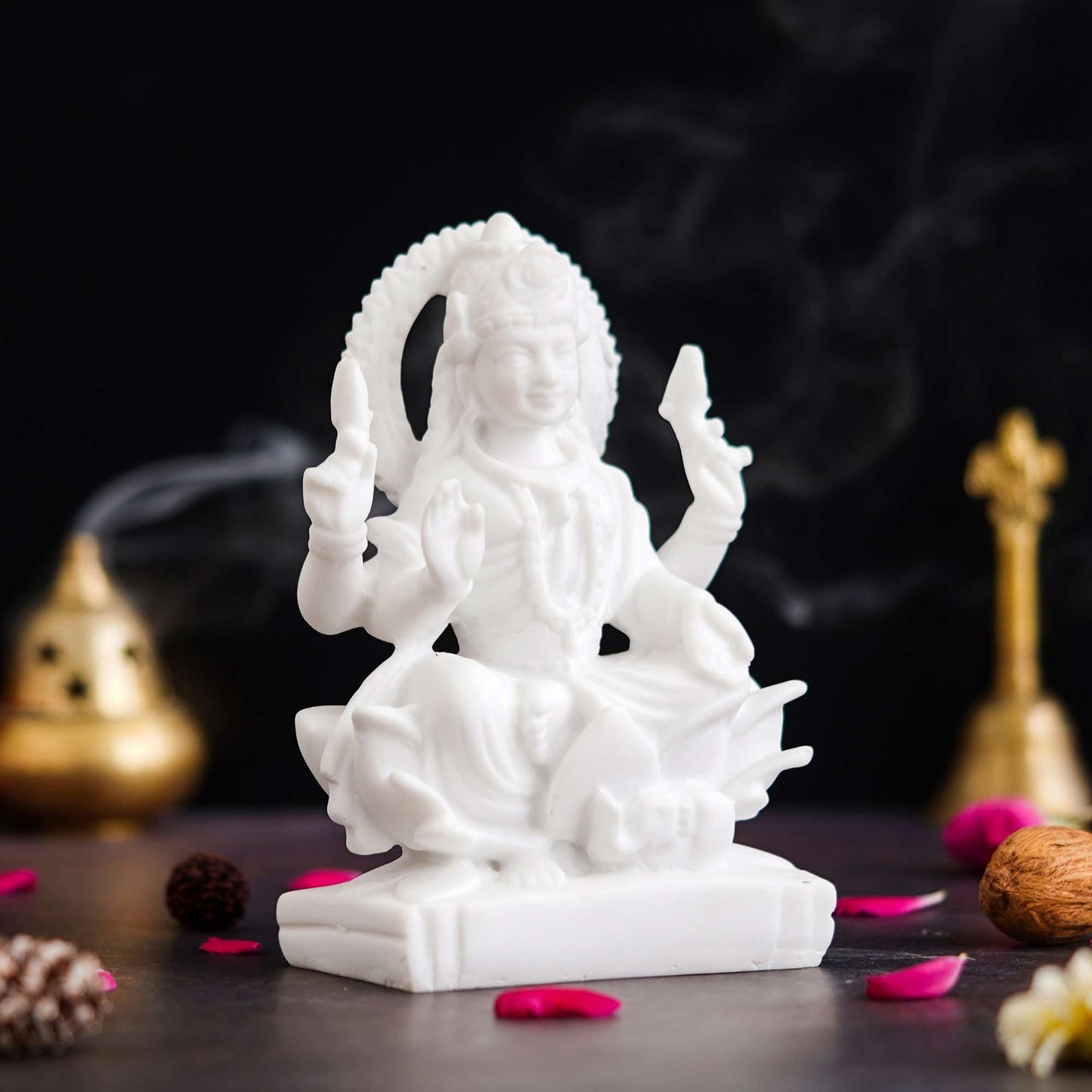 White Saraswati Idol – Maa Saraswati Statue, Genuine Saraswati Murti Small on Lotus with Veena – Handcrafted?