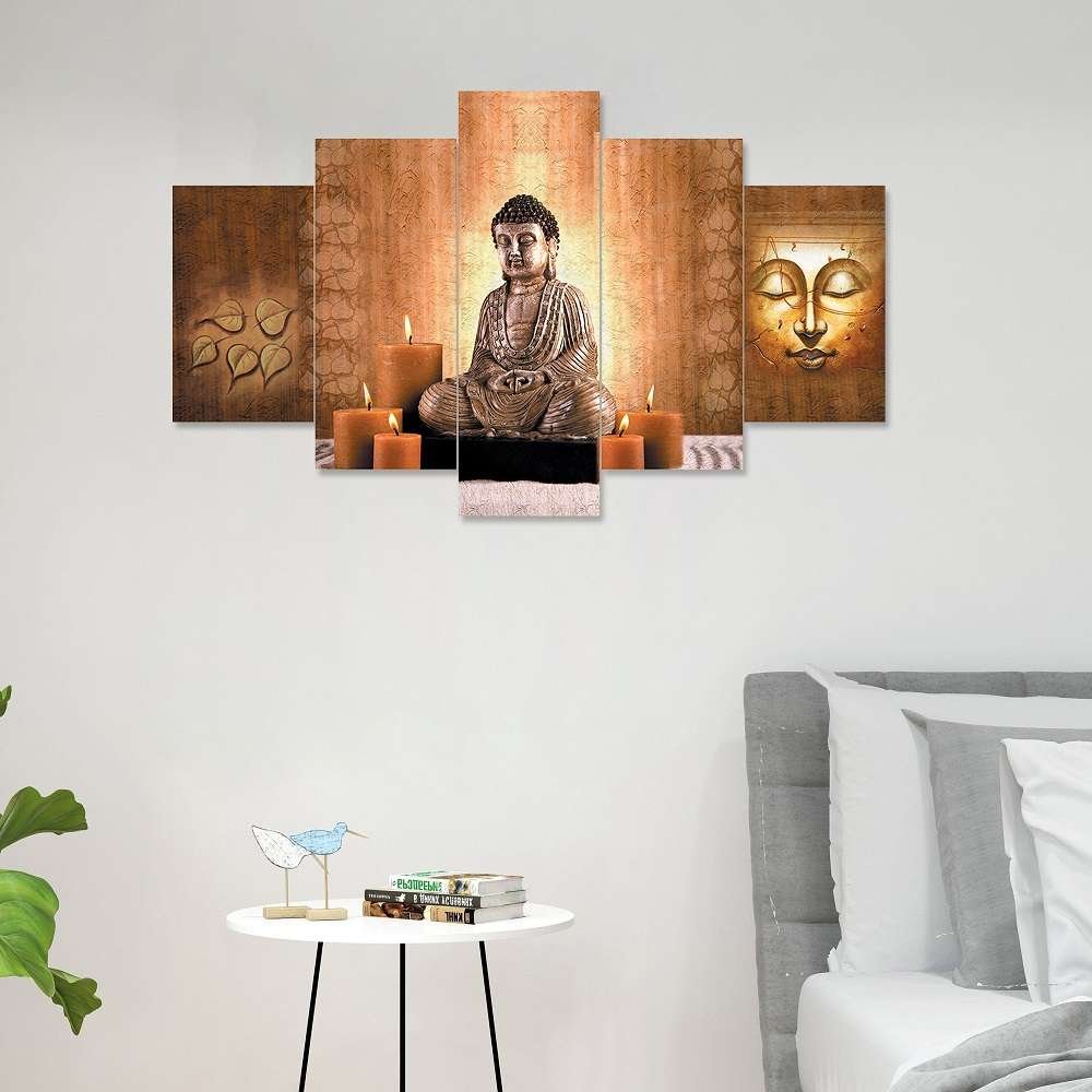 Buddha Set of Five 3D Framed Paintings for Wall Decoration – Ideal for Home, Living Room, and Bedroom (125 x 60 CM)