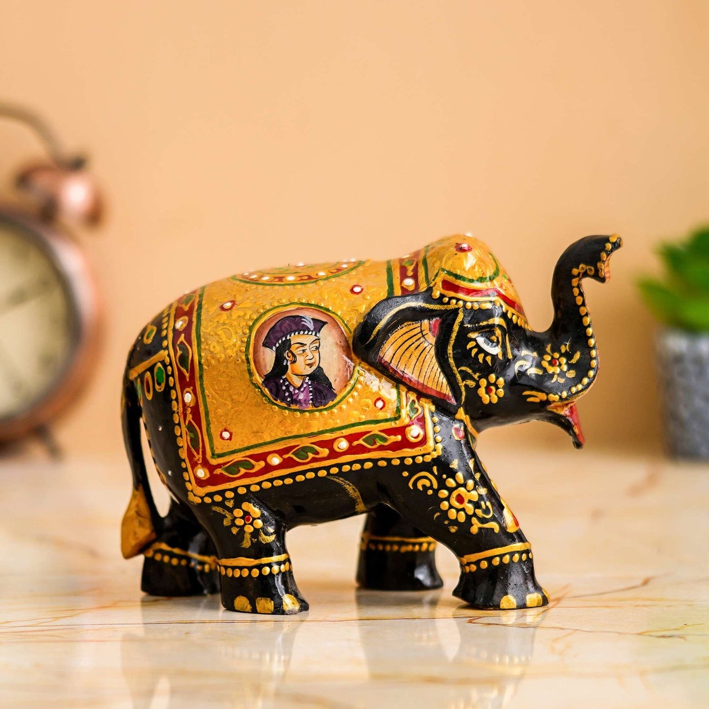 Rajasthani Tribal Handmade Brown ” Elephant ” Figured Wooden Statue Antique Design Elephant for Showpiece with Brown Colour-2