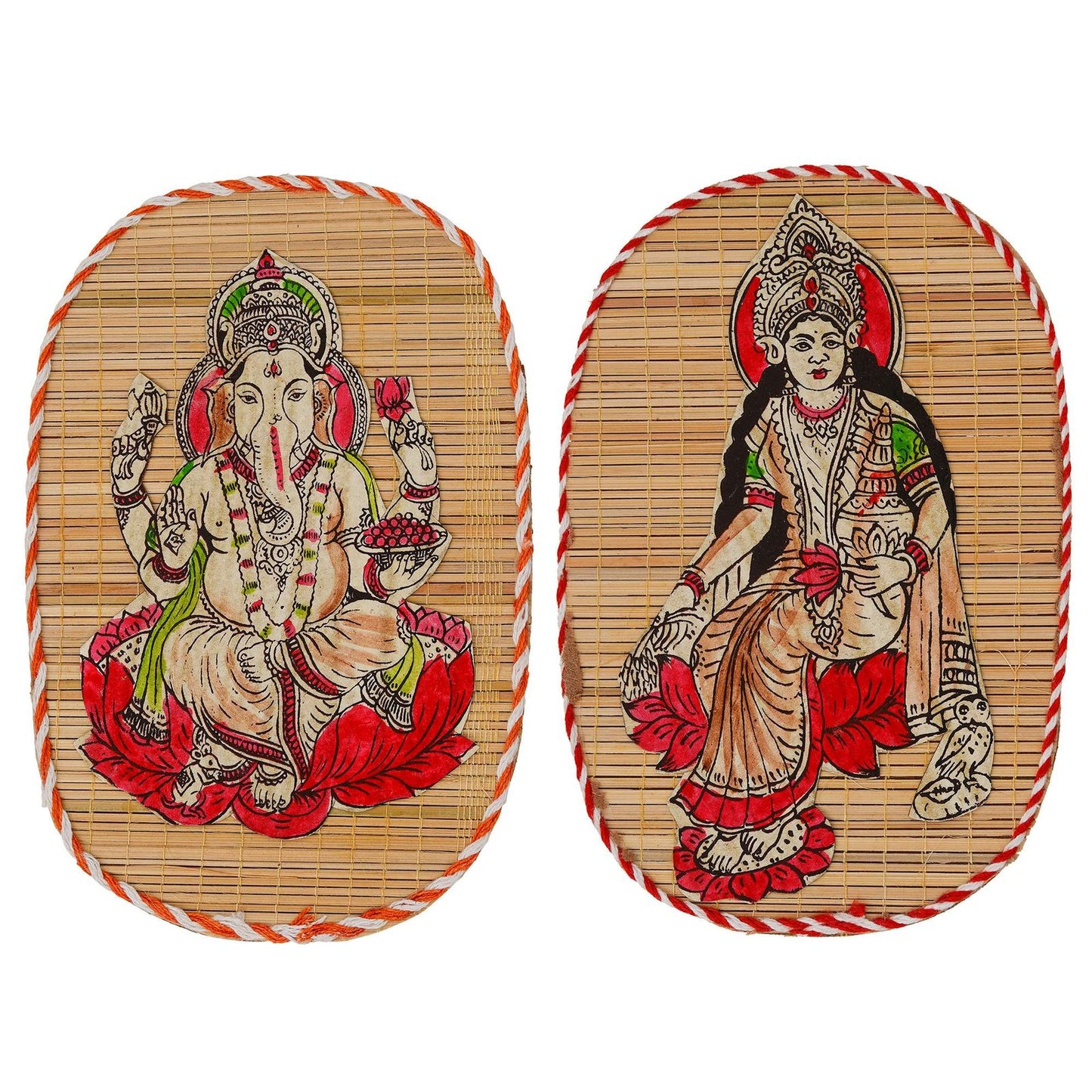Bamboo Hand Crafted Wall Hangings Of Ganesh Ji And Laxmi Ji For Home D?cor