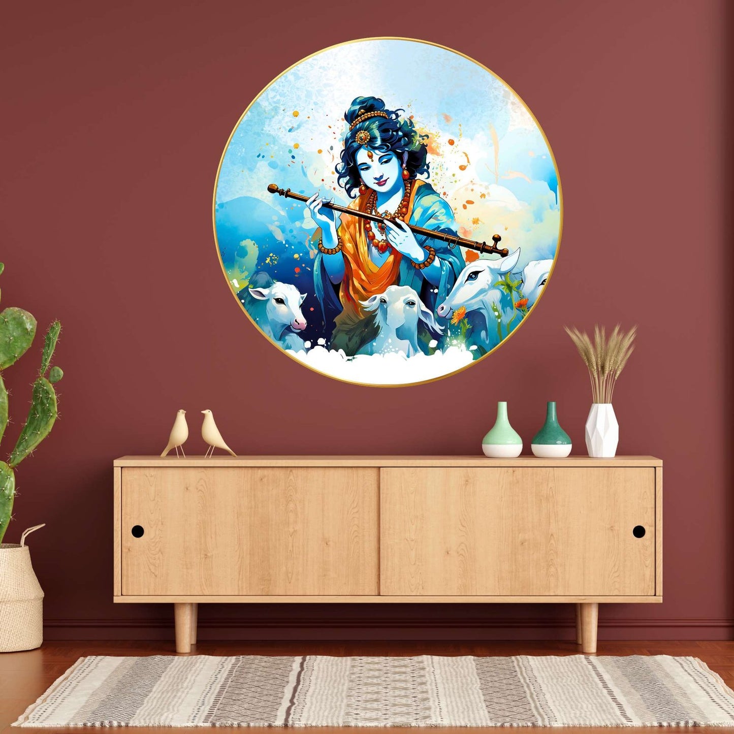 Wall Painting for Wall Decoration with Frame Sparkle Glossy Round Golden Framed Large Painting Office, Living Room, Bedroom, Home Decoration