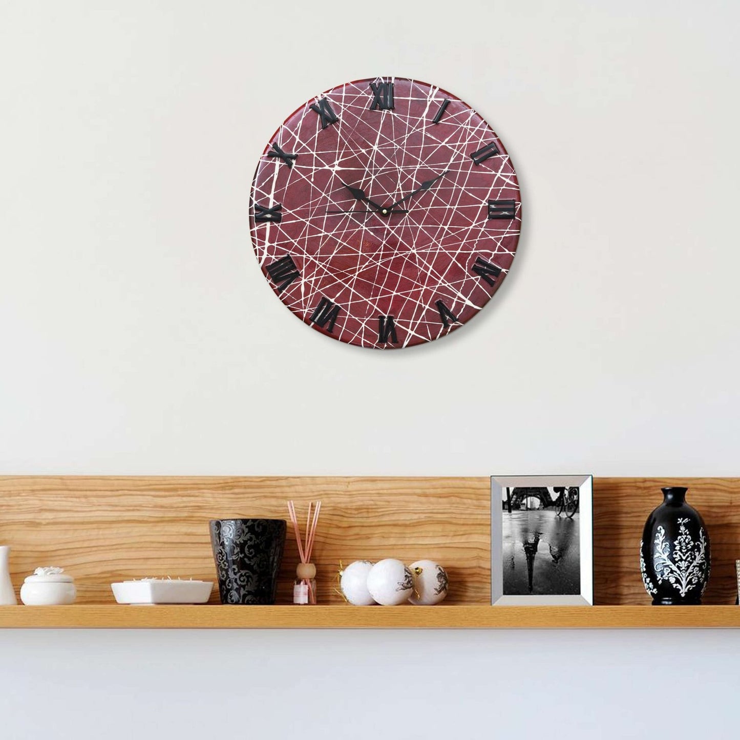 Exquisite Wooden Handmade Wall Clock Brown With White Printed Acrylic Wall Clock for Home & Office Decorative Big Size Clock (16 Inch)
