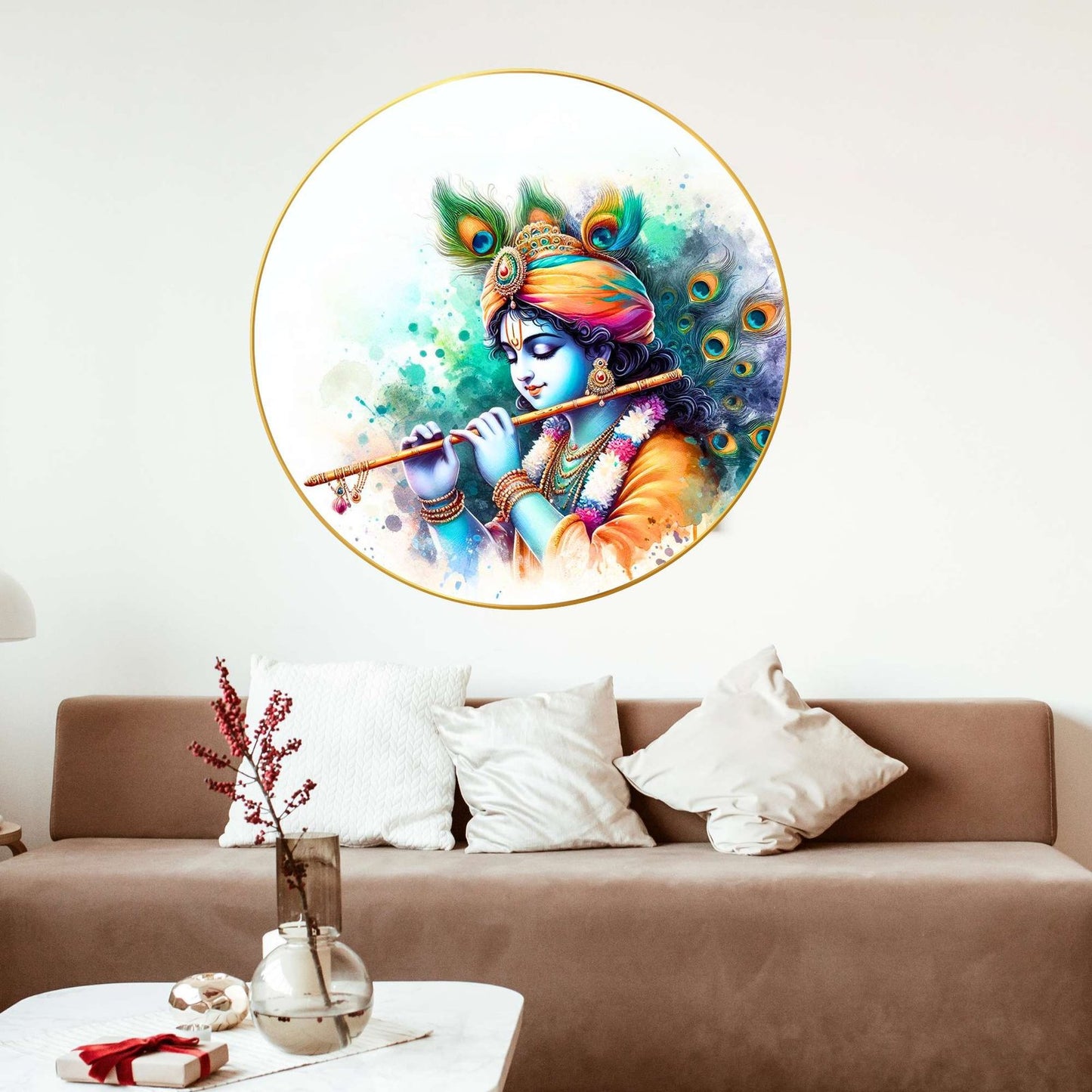 Wall Painting for Wall Decoration with Frame Sparkle Glossy Round Golden Framed Large Painting Office, Living Room, Bedroom, Home Decoration