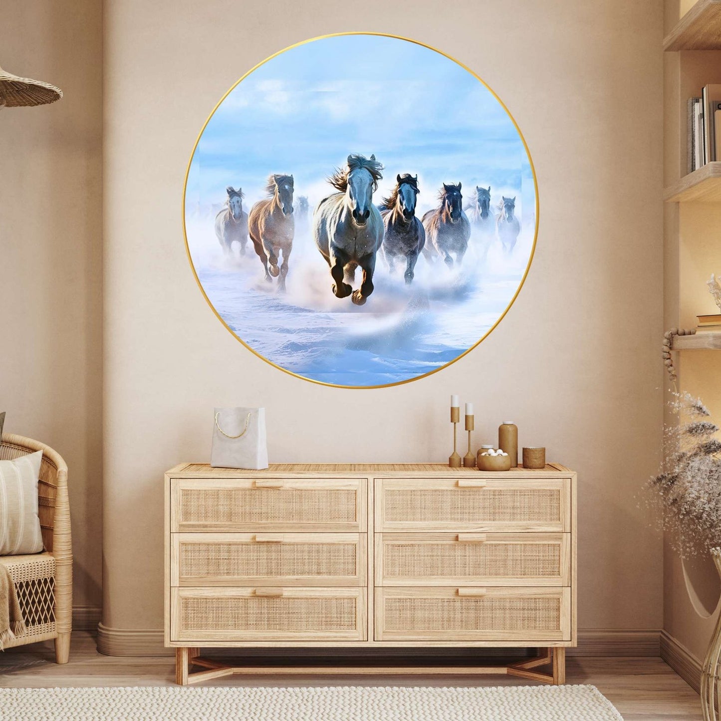 Wall Painting for Wall Decoration with Frame Sparkle Glossy Round Golden Framed Large Painting Office, Living Room, Bedroom, Home Decoration