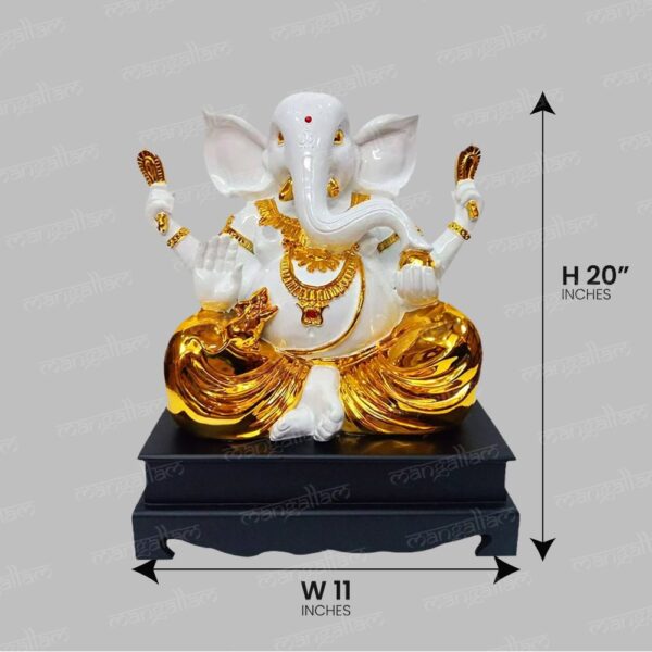 Svastika Gold Plated Lord Ganesha Idol With Wooden Base