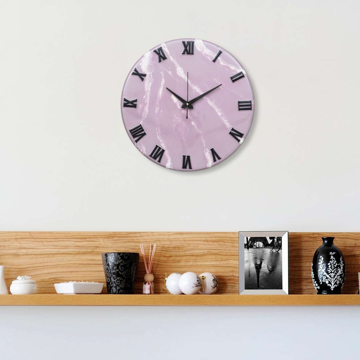 Exquisite Wooden Handmade Wall Clock Pink With White Printed Acrylic Wall Clock for Home & Office Decorative Big Size Clock (16 Inch)