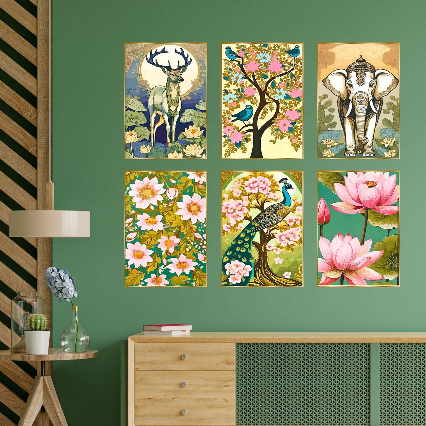 Set of Six Wall Paintings for Wall Dacoration Golden Framed Wall Paintings for Living Room & Bedroom Wall Art for Home Decoration & Office Wall Décor (17×13 inch CH-GD6-7)