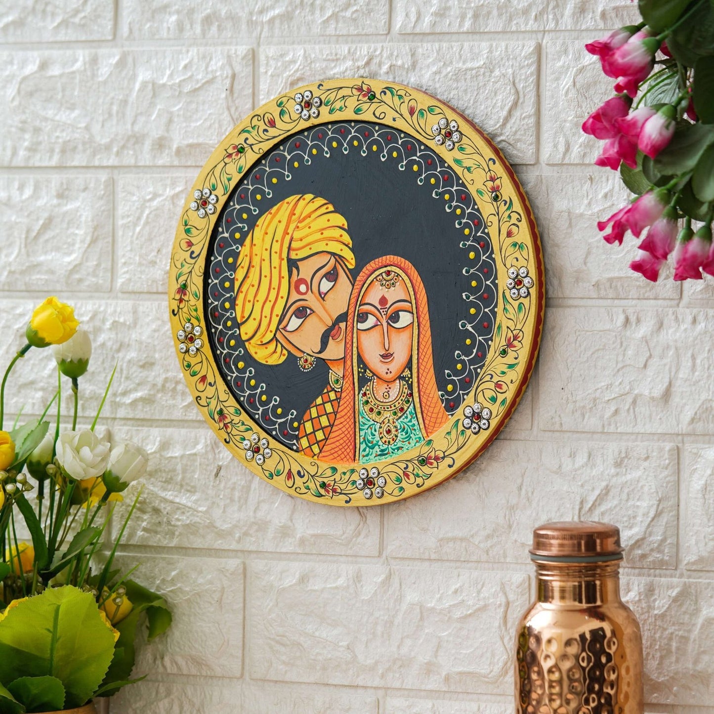 Pichwai Painting on Wall hanging plate beautiful rajasthani man & woman pichwai plate