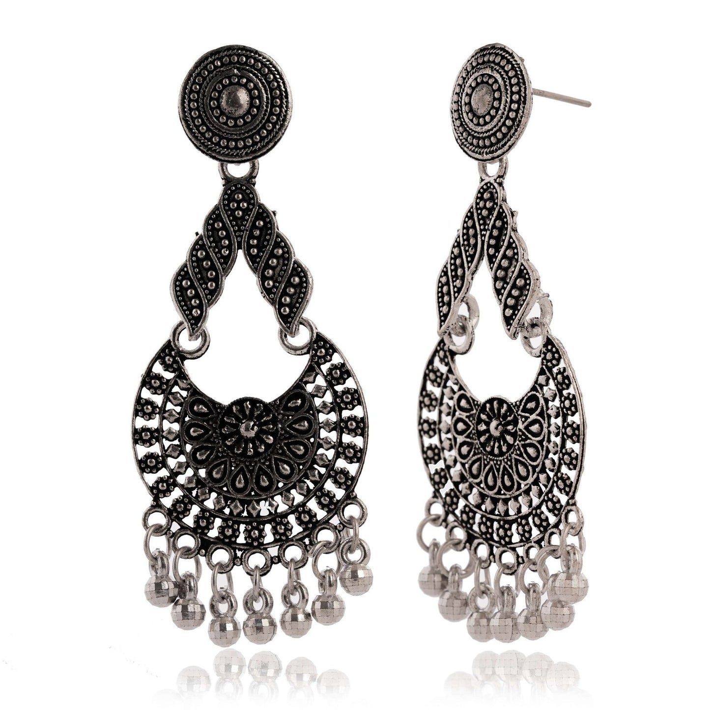 Women’s Traditional Silver AZ838-OXidised Chandbali Ethnic Design Jhumka/Jhumki Earrings for Women