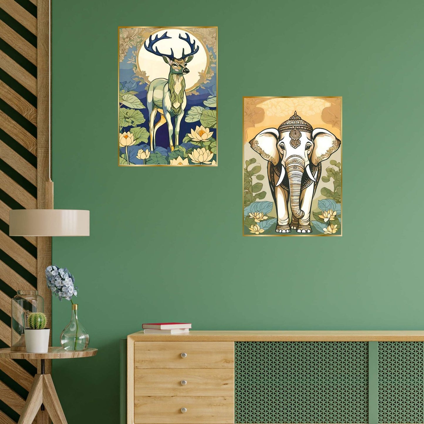 Set of Two Wall Paintings for Wall Dacoration Golden Framed Wall Paintings for Living Room & Bedroom Wall Art for Home Decoration & Office Wall Décor (14×11 inch CH-GD2-14)
