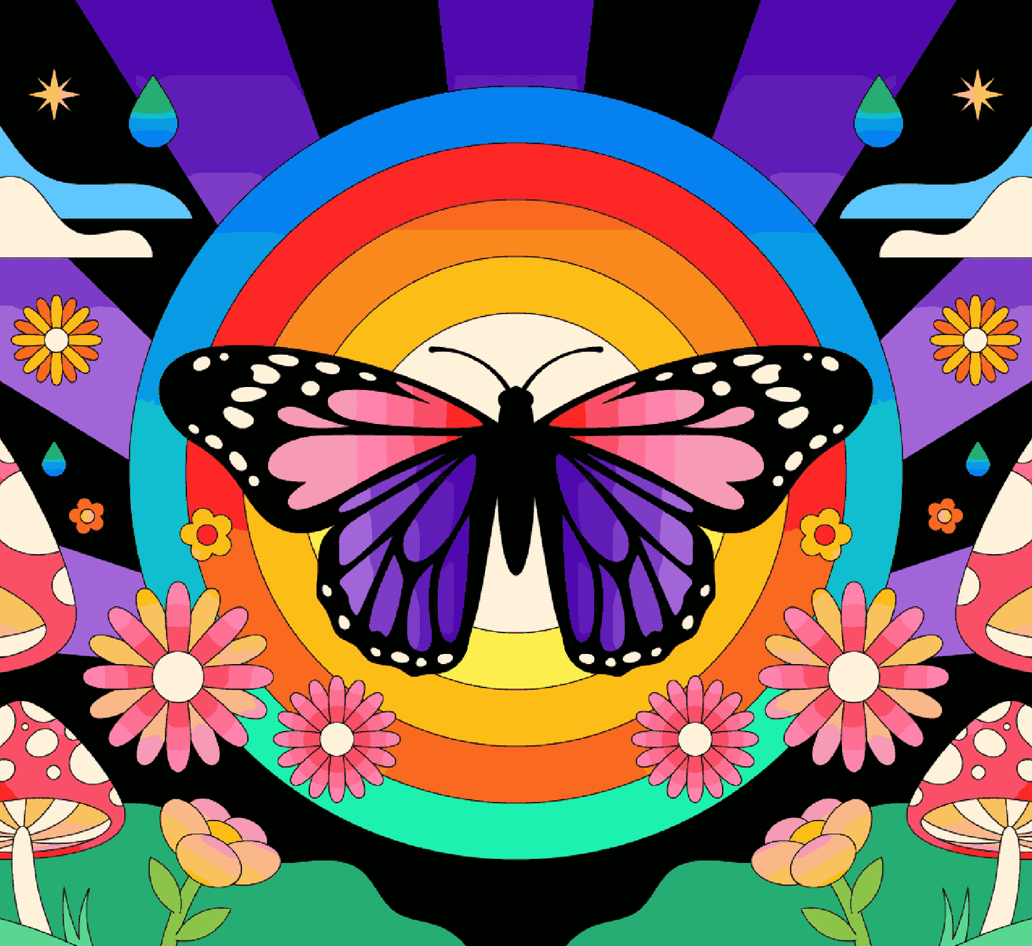 Colourful Butterfly with Flowers