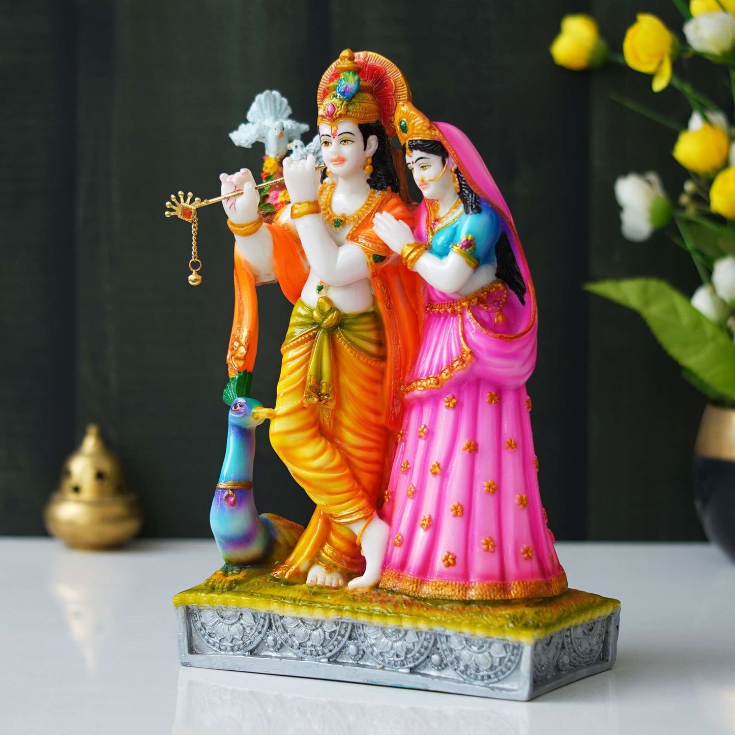 Statue of Hindu Deity Krishna and Radha (12 inches)