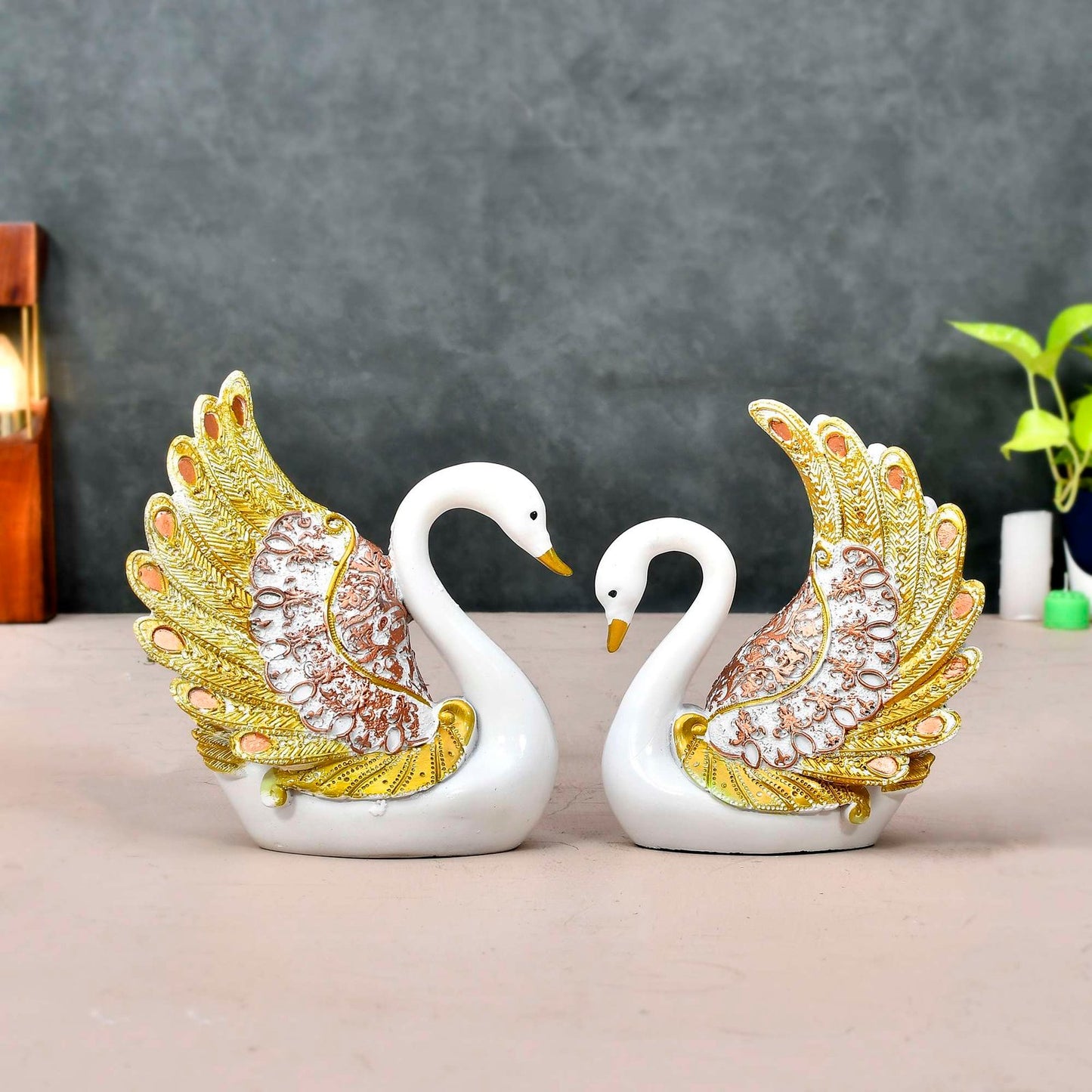 Swan Pair Feather Design Sculpture