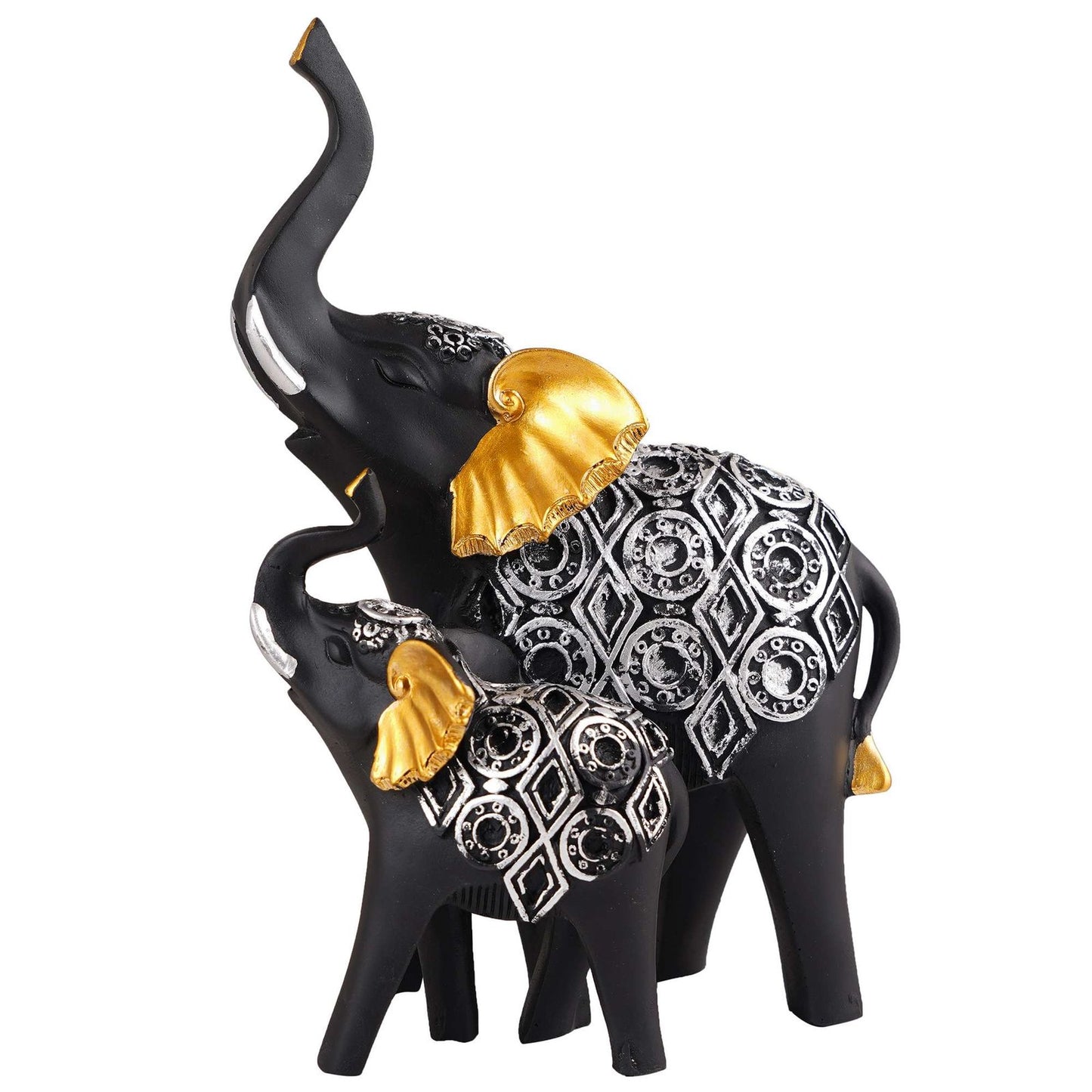 Polyresin Elephant Showpiece Statue and Artifacts for Home Decor, Living Room, Table Decoration for Gifting, Interiors and Diwali Decoration Black Golden (Set Of 2)