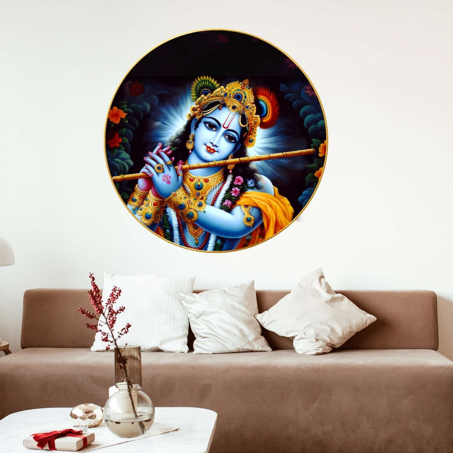 Wall Painting for Wall Decoration with Frame Sparkle Glossy Round Golden Framed Large Painting Office, Living Room, Bedroom, Home Decoration