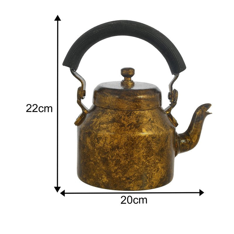 HandPainted Alluminium Tea Kettle with 6 Glasses and Wooden Tray For Home Décor , Tea Party , Serving