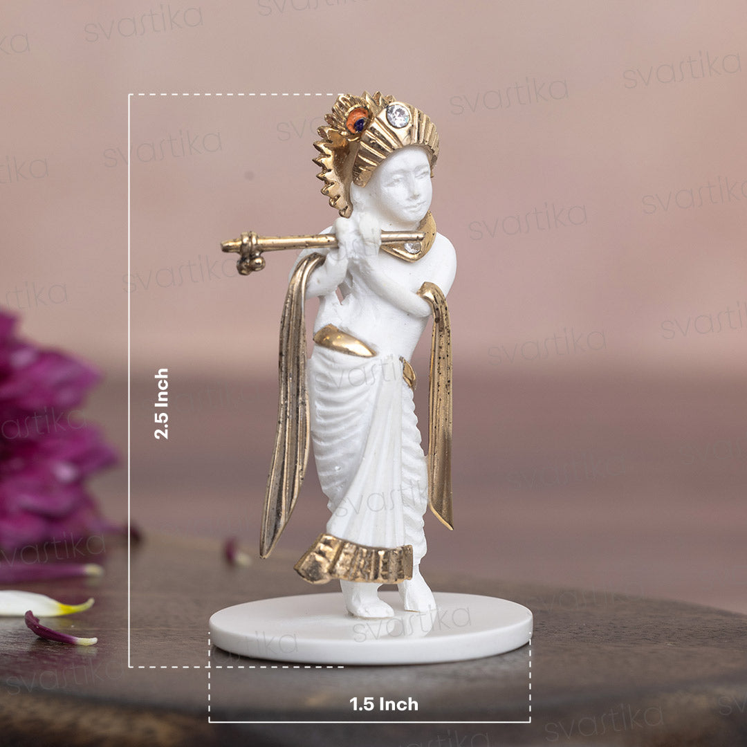 Svastika Krishna Idol for Car Dashboard Gold Plated (2.5 Inch)