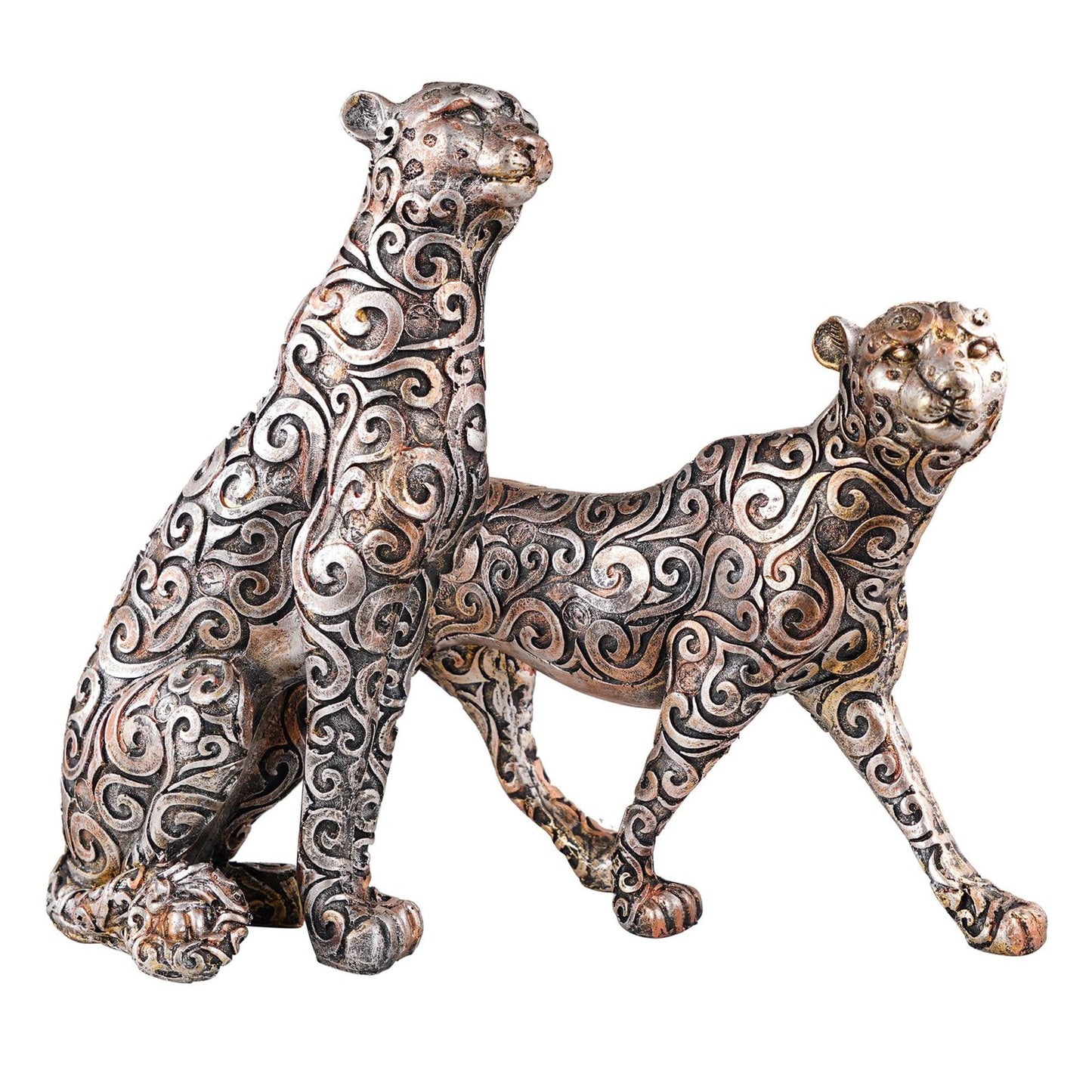 White Panther Standing Position Animal Showpiece Antique Sculpture for Home Decor Showpiece Figurine