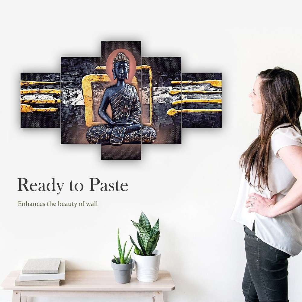 Buddha Set of Five 3D Framed Paintings for Wall Decoration – Ideal for Home, Living Room, and Bedroom (75 x 43 CM)