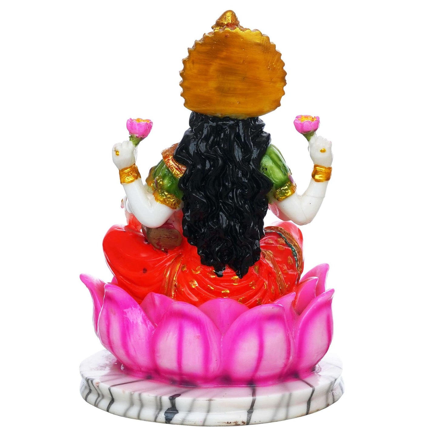 Hindu Goddess Lakshmi Statue Sitting on Lotus Flower (10.5 Inch)