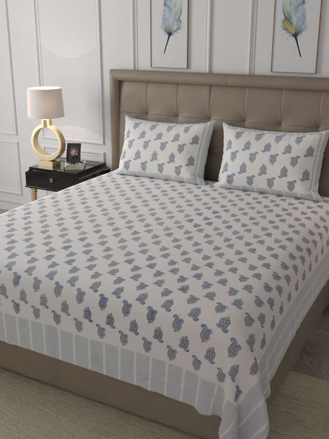 100% Pure Cotton Traditional Printed Bedsheet for Double Bed King Size Bedsheet with 2 Pillow Covers