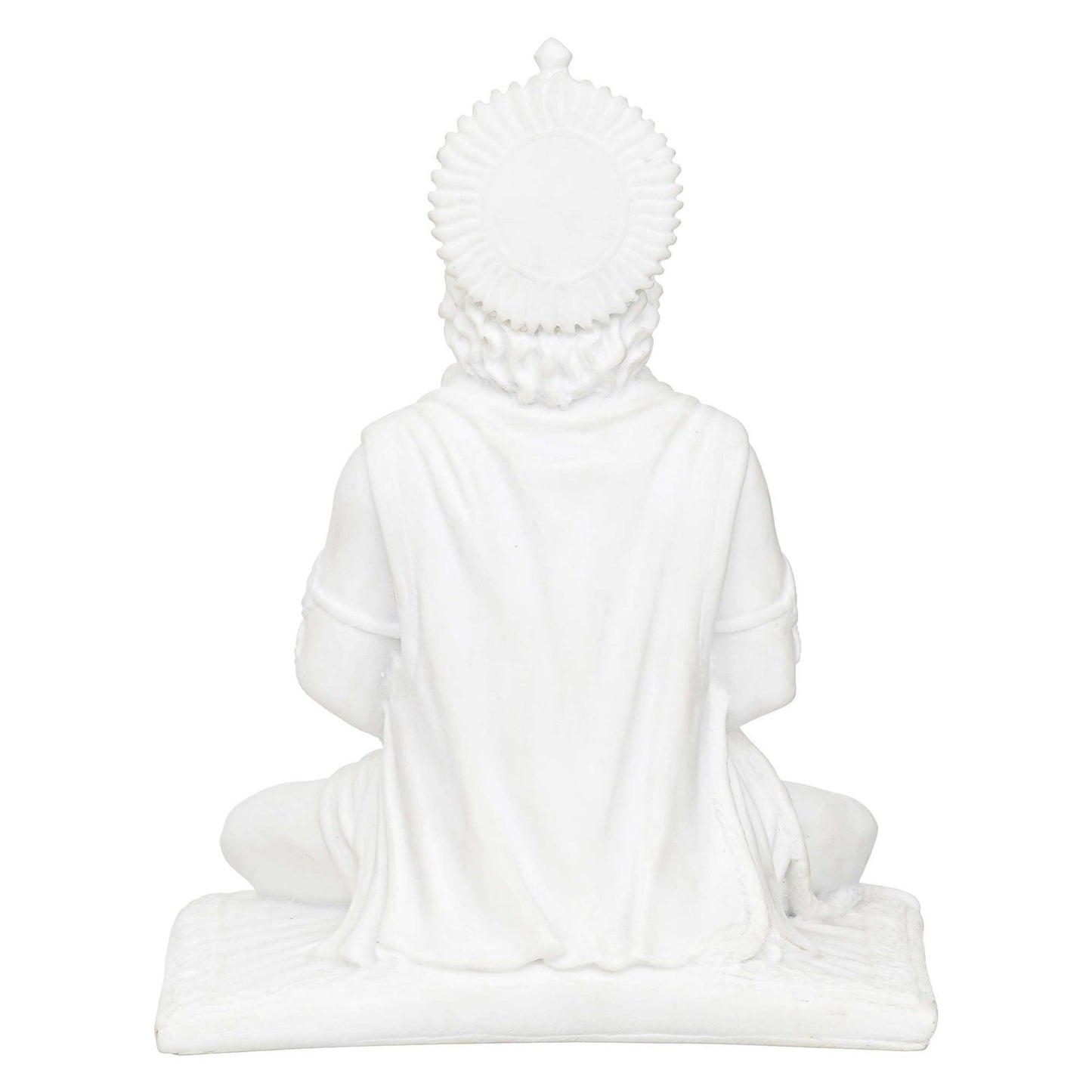 White Marble Lord Hanuman Sitting Statue with gada & Reading Book Decorative Showpiece
