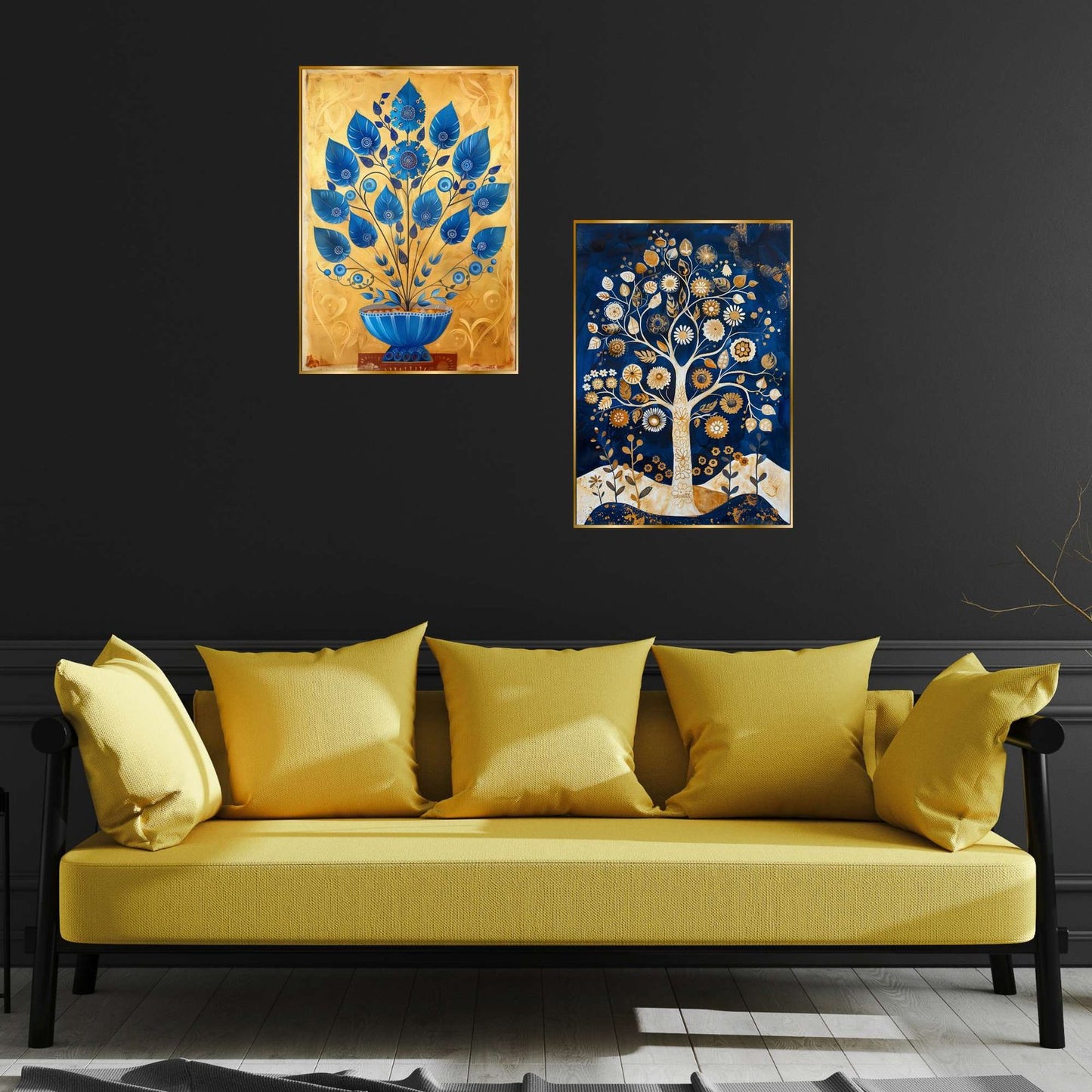 Set of Two Wall Paintings for Wall Dacoration Golden Framed Wall Paintings for Living Room & Bedroom Wall Art for Home Decoration & Office Wall Décor (14×11 inch CH-GD2-10)