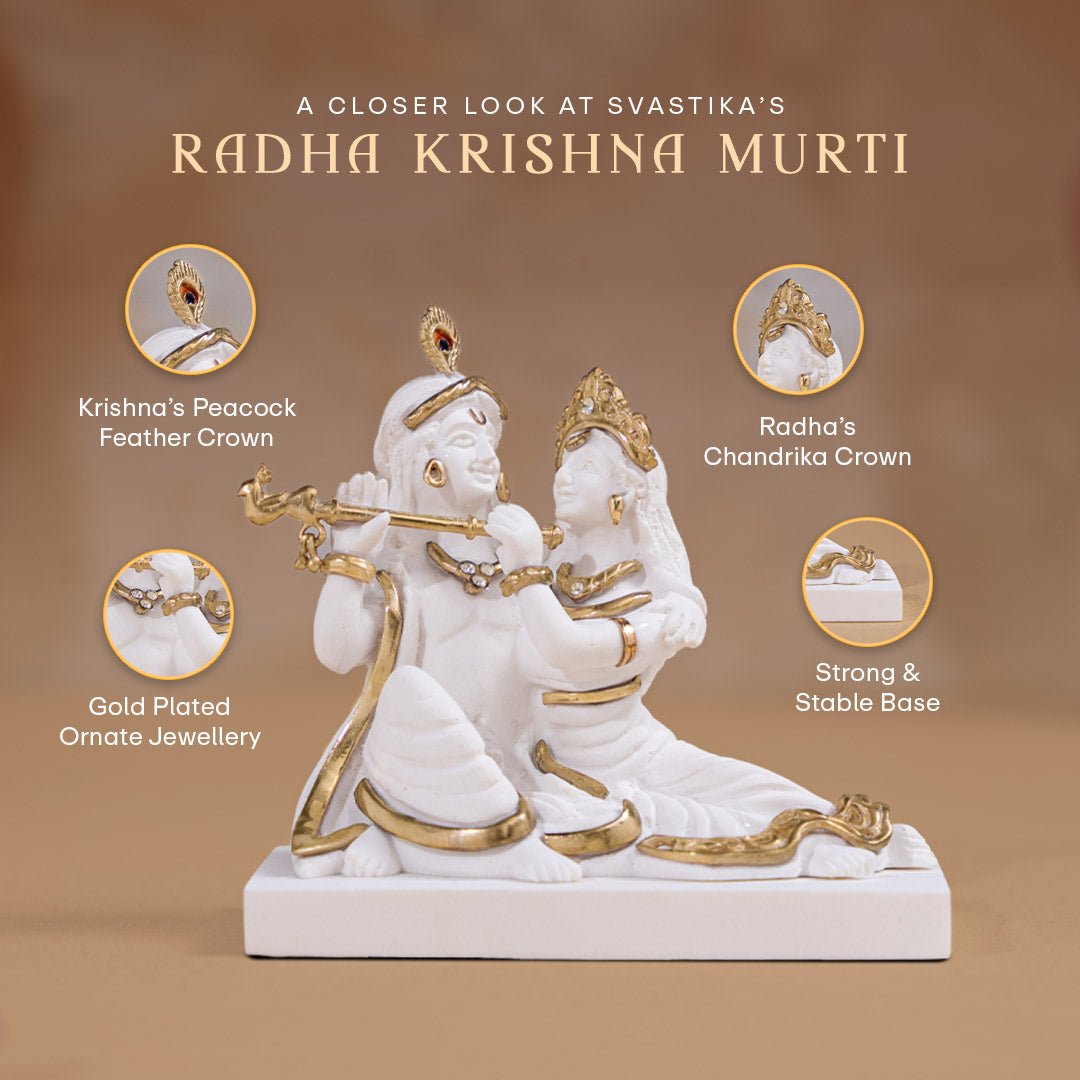 Svastika Luxurious White & Gold Radha Krishna Murti (3 Inch)