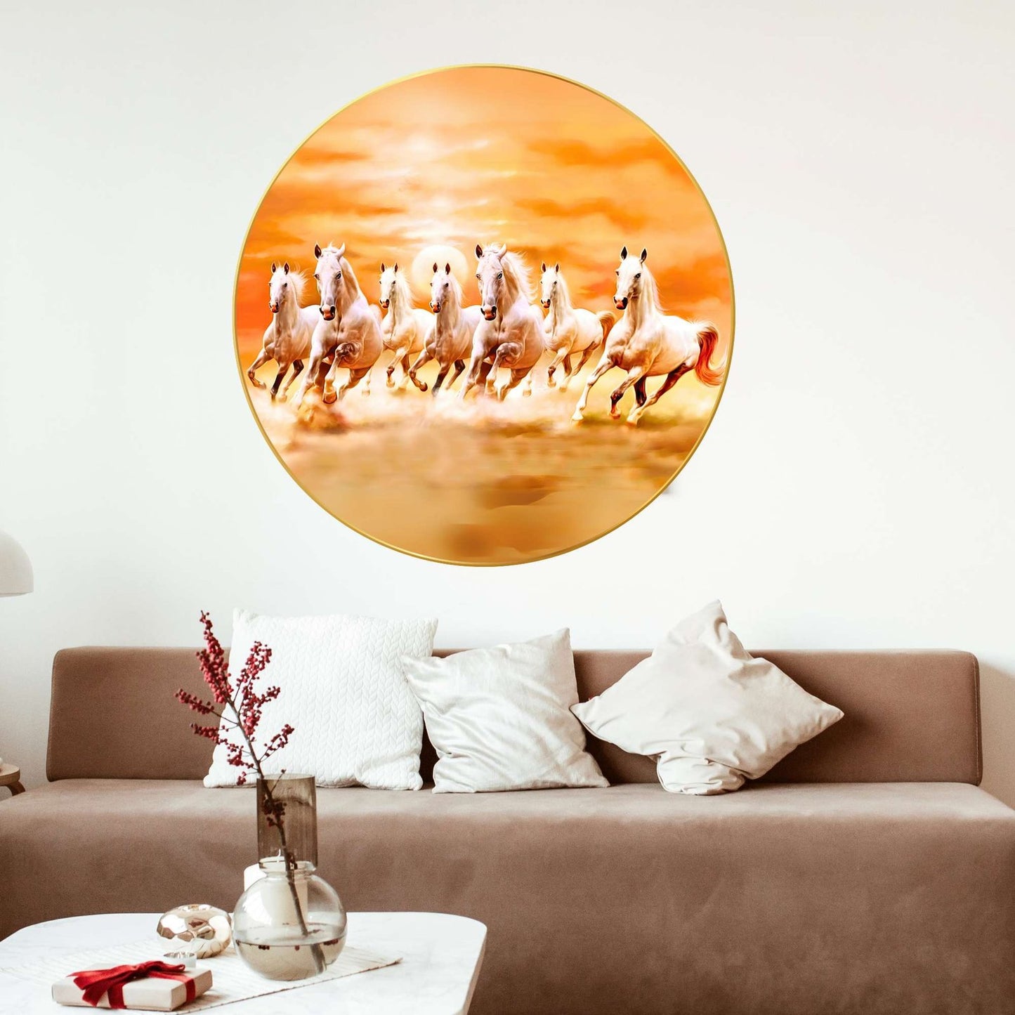 Wall Painting for Wall Decoration with Frame Sparkle Glossy Round Golden Framed Large Painting Office, Living Room, Bedroom, Home Decoration