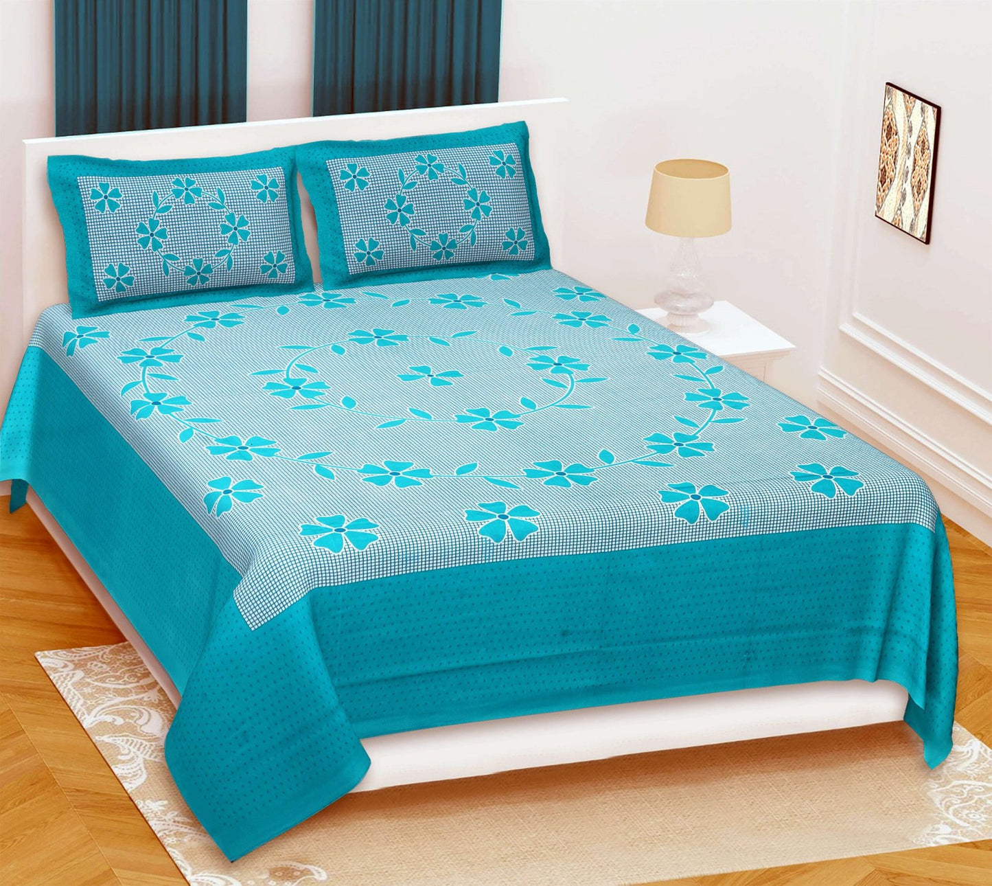 100% Pure Cotton Traditional Printed Bedsheet for Double Bed King Size Bedsheet with 2 Pillow Covers